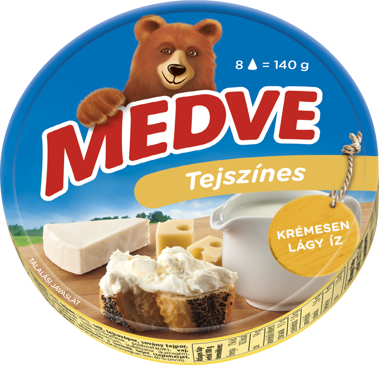 MEDVE TEJSZÍNES DOBOZOS 140G kenhető, félzsíros ömlesztett sajt